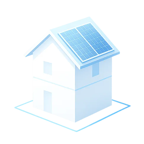 Illustration d'une maison connectée équipée de panneaux solaires, pilotée par la solution IMACT